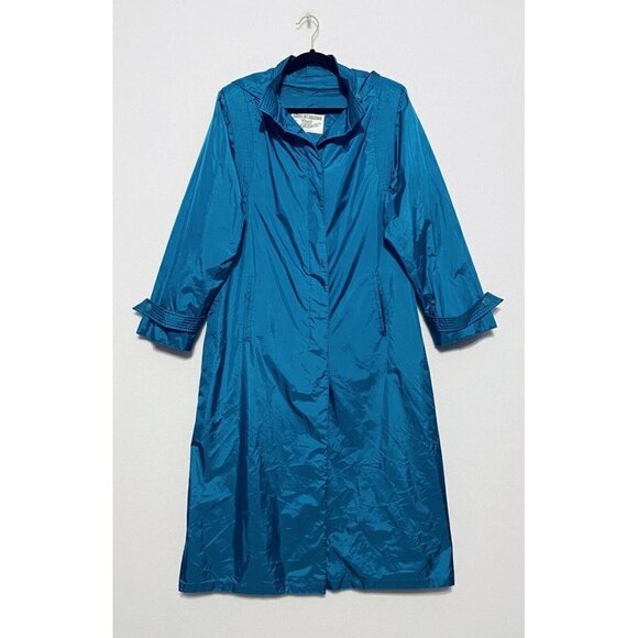 Aurora International Miss Abbmoor Raincoat Womens 14 Blue Trench Pockets Hood
